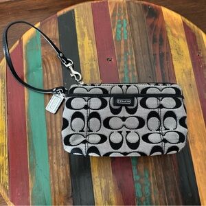 COACH Black & Gray Signature Wristlet with Detachable Strap